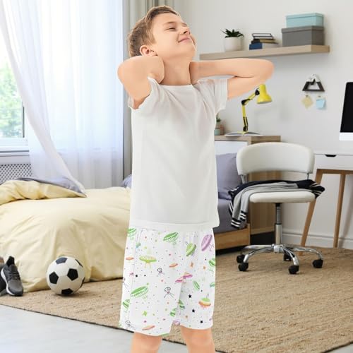 Boys Athletic Shorts with Pockets Space Sketches Running Basketball Shorts for Youth Elastic Waist Size 7-83