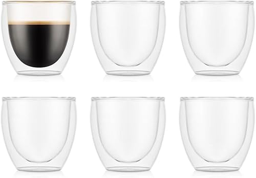 Bodum PAVINA - Vasos de doble pared (6 unidades, 2.7 fl oz), aptos para lavavajillas, vidrio de borosilicato soplado