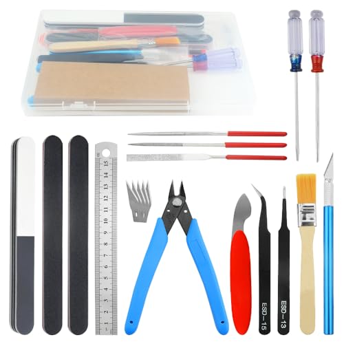 BGTXINGI 20-teiliges Modellbauwerkzeug-Set Gundam Modell-Werkzeug-Set mit Kunststoffbox für Modellbau, Auto, Hobby, Modellbau, Reparatur und Befestigung