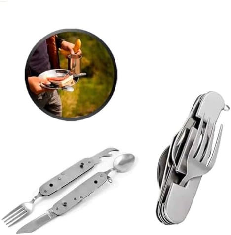 Kit Talher Retrátil Inox 6 Em 1 Garfo Faca Colher Abridor Latas P...