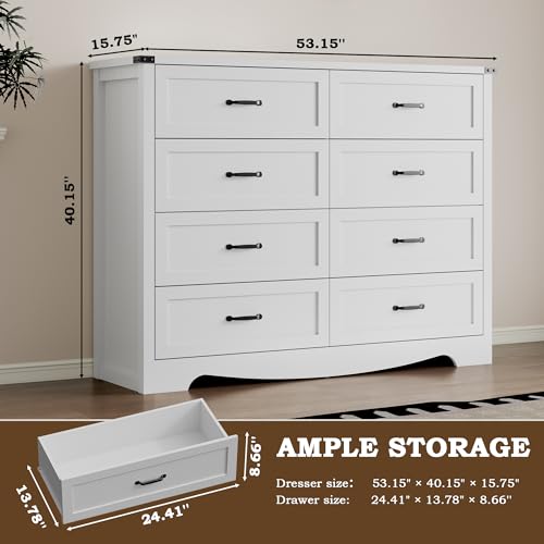 Image of BORNOON 8-Drawer Dresser for Bedroom, Modern Wooden Chest of Drawers with Metal Handles, Anti-Tipping Design, Sturdy and Stable Storage Organizer for Living Room, Entryway, Home Office