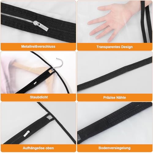 Dntorx 2 Stück Kleidersack Lang, 60 x 140 cm Kleidersäcke PEVA Transparente Kleiderschutzhülle mit Reißverschluss Wasserdichte Staubdichte Kleiderhülle für Abendkleider Trenchcoats Anzüge Mantel