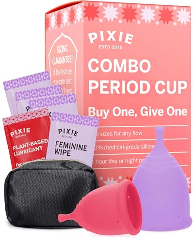Pixie Cup   Pack de 2 copas menstruales suaves, clasificadas n.º1 en suavidad   Silicona 100% de grado médico   Alternativa al tampón   Por cada compra, donamos una copa a una mujer que la necesita