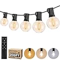 200FT LED Outdoor String Lights with 3 Color Lights, Dimmable String Lights for Outside with Remote, G40 Globe Waterproof Patio Lights with 100 Shatterproof Bulbs for Party Backyard BBQ House Camping