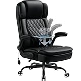 450LBS Big and Tall Executive Office Chair with Flip up Arm, Heavy Duty PU Leather Computer Desk Chair,Comfortable High Back Swivel Home Office Chair with Rolling for Adults,Spring Cushion,Metal Base
