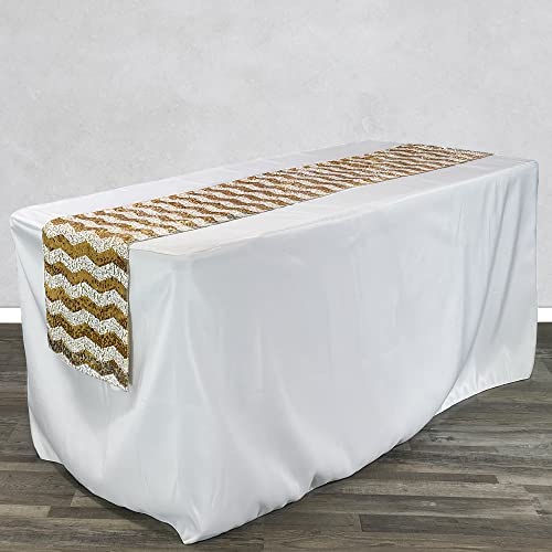 Your Chair Covers B00YWDN4XG 14 X 108 Inch Chevron Sequin Table Runner Gold And White thumb #2