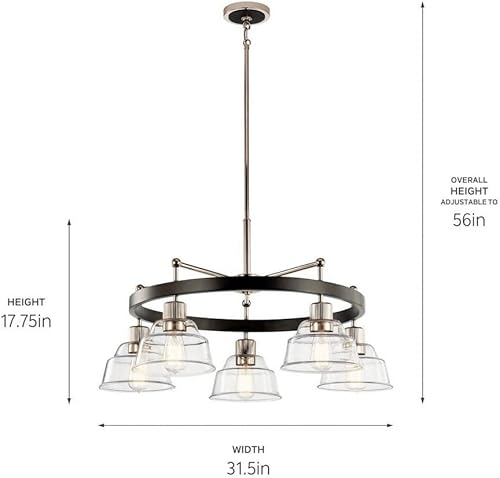 Miniatura 4 de Kichler Candelabro Eastmont de 5 luces con cristal transparente en níquel pulido y madera de nogal