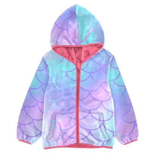 OTVEE Colorful Mermaid Tail Kids Hoodie Jacket Fall Spring Full Zip Warm Outwear Coat