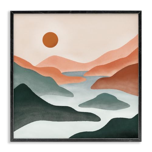 River Flowing Modern Valley Landscape, 17 x 17 Inch Framed Giclée Print