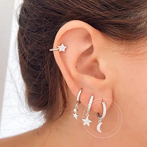 Boucles d'oreilles argent 925 vintage créoles lune zircone chic