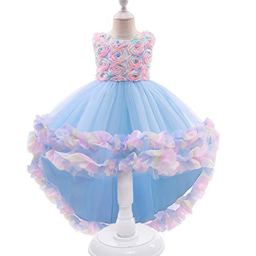 Princess Girls Wedding Bridesmaid Pageant Dress Toddler Hi-Lo Midi Special Occasion Sleeveless Dresses (Blue,110) #TOP3