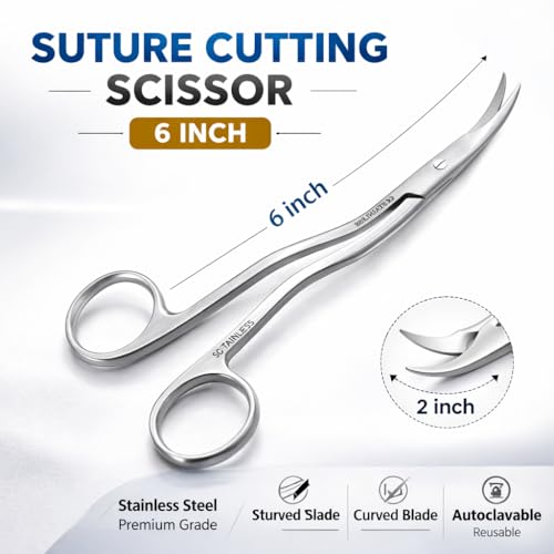 Image of Suture Cutting Scissor 6 Inch Stainless Steel Surgical Instrument | Precision Blades for Medical, Dental & Clinical Use, Durable & Sterilizable