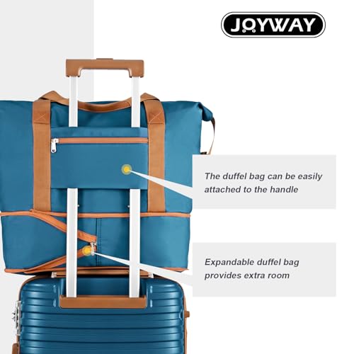 Image of Joyway Carry On Luggage 20 Inch Expandable Suitcase with Spinner Wheel, 4 Piece Hard Shell Luggage Set with TSA Lock(Blue brown)