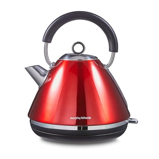 Morphy Richards Accents Pyramid Kettle, 1.5L, 3KW Rapid Boil, 360 Base, Removable Limescale Filter, Easy View Window, Ring Pull, Red, 102048