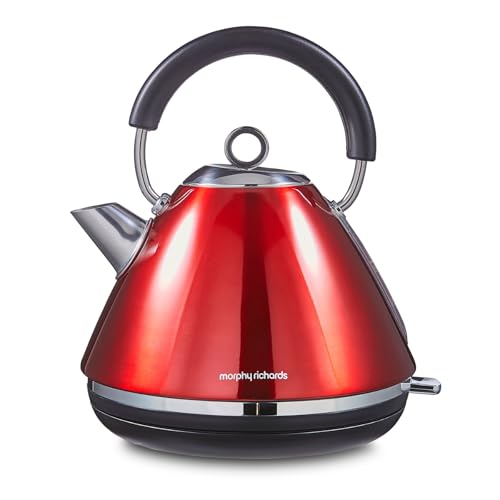 Morphy Richards Accents Pyramid Kettle 1.5L 3KW Rapid Boil 360 Base Removable Limescale Filter Easy View Window Ring Pull Red 102048