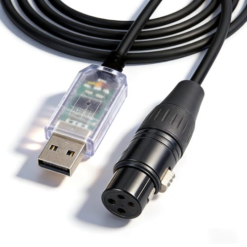 Feanteek USB to DMX Cable RS485 Adapter Converter 3PIN XLR Female DMX512 Interface Freestyler Software PC Control Dimmer Cable with FT232RL Chip Support Win10 Mac OS (6FT/1.8M)