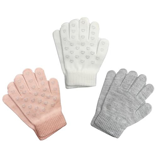 Image of Evridwear Kids Winter Gloves,3 Pairs Knit Warm Stretch Gripper Children Magic Glove for Boys Girls 4-14 Years