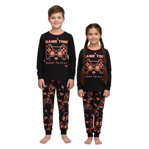 Pyjama Game Time pour enfants de 2 à 13 ans bleu ensemble assorti haut et bas