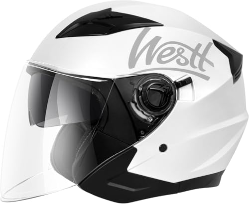 Westt Jet Casco Moto Hombre Mujer Casco de Moto con Doble Visera capacete Casco Jet Scooter Trail, Certificado ECE Dot, Tallas S-XL