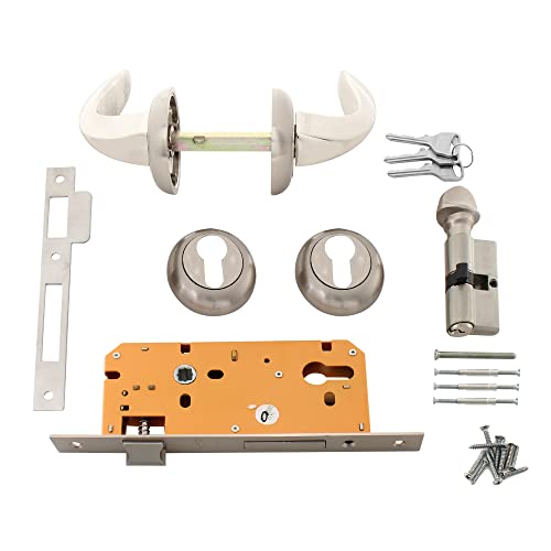 Image of Dorset Zara Mortise Lockset for Main Doors, Bedroom Doors (On Rose)| Mortise Lock for Home, Office and Hotels with 60 MM Key & KOB Cylinder Lock | Durable Lockbody | SC Finish