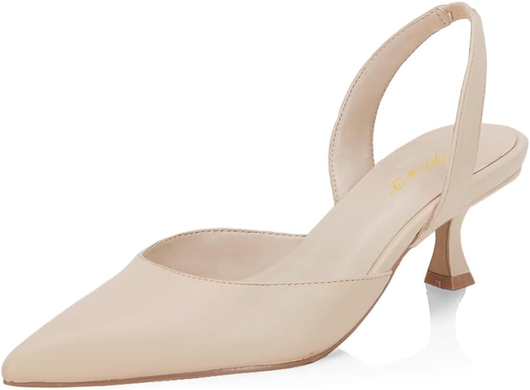 FOWT Women Pointed Toe Slip On Pumps Sexy Kitten Low Heel Slingback Comfortable Daily Shopping Proms Dancing Dress Shoes Size 4-16 US