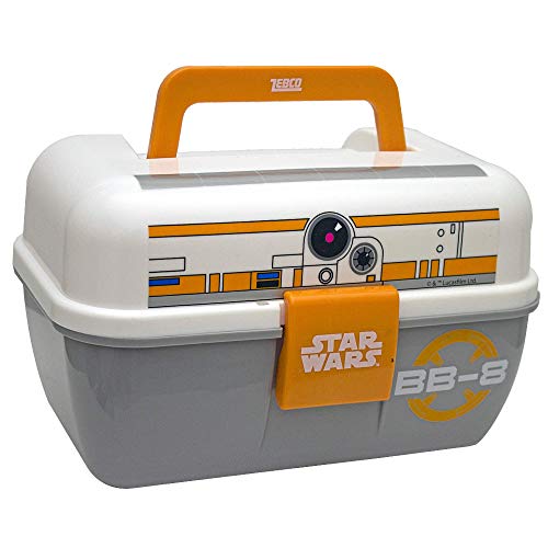 Zebco Star Wars BB-8 Fishing Tackle Box with Removable Tray and 6 Storage Compartments for Fishing Line, Fishing Lures, or Other Fishing Accessories and Tackle, Orange/Grey