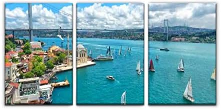 Modern Canvas Painting istanbul bosphorus bridge turkey ocean bridge stock pictures royalty Wall Art Artwork Decor Printed Oil Painting Landscape Home Office Bedroom Framed Decor (16"x24"x3pcs)