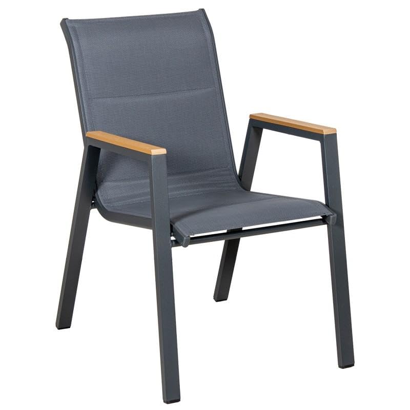 Chaise rembourrée empilable aluminium textilène anthracite jardin DRW 90cm