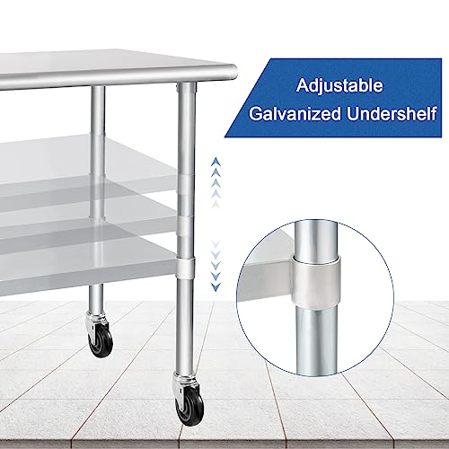 HARDURA Stainless Steel Table with Wheels 24 x 60 Inches Casters NSF Heavy Duty Commercial Work & Prep Table with Undershelf and Galvanized Legs for Restaurant Kitchen Bar and Hotel Garage by HARDURA Restaurant Equipment - Image 5