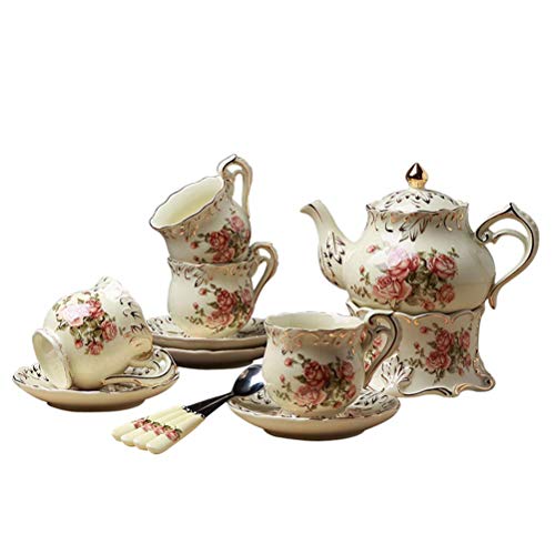 SXLCKJ Juego de té de Flores de cerámica, Base calefactora de Velas Creativas, Taza de café Continental Resistente al…