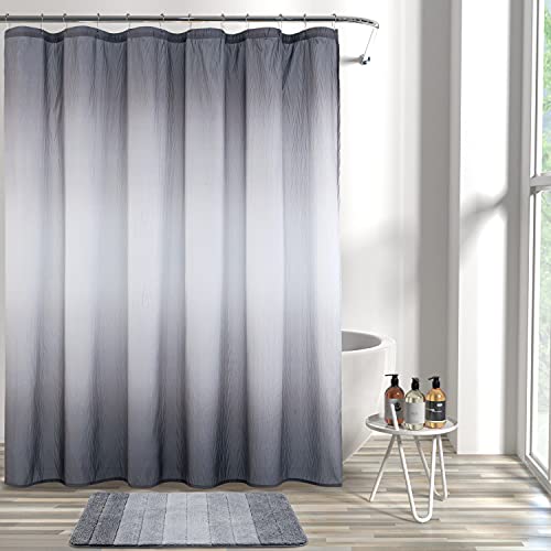 JSLOVE Shower Curtain Sets with Rugs for Bathroom 72 x 72 Inch Shower Curtains in Bath with 12 Hooks Fabric Waterproof Ombre (Mid Grey)