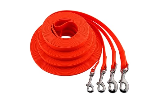 LENNIE Wasserfeste Schleppleine für kleine u. große Hunde, Made in Germany, Easycare, 5m 8m 10m 15m Hundeleine mit Handschlaufe, leicht, robust [Neon-Orange, 8mm (bis 10kg), 5m]