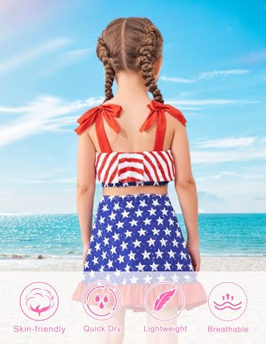 Image of ALISISTER Girls Swimsuit 3 Piece Bathing Suits Flounce Bikini Tankini Set Beach Swimwear with Cover Ups Skirt for 3-8 Years