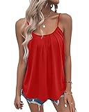 Kaxindeb Women's Casual Spaghetti Strap Tank Tops Pleated Scoop Neck Loose Fit Plain Camisole Shirts