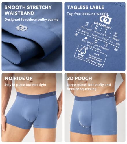Image of DAVID ARCHY Men's Ultra Soft Underwear Modal Trunks Slim Fit No Fly 4 Pack | Second Skin Fabric Breathable, Smooth Low-Profile Waistband, 3.5 inch Inseam Clean Fit, Tagless Anti Chafing for All-day Comfort