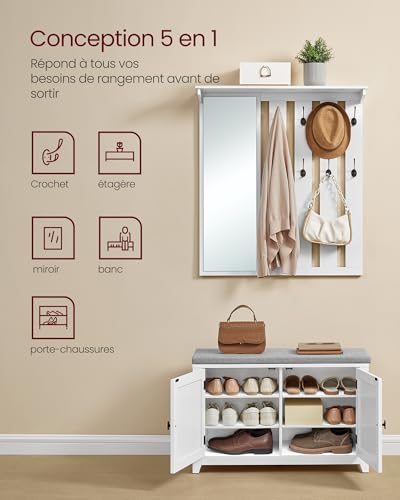 Porte-Manteau Banc & Grand Miroir Blanc VASAGLE