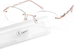 LUFF Stylish rimless reading glasses for women anti-blue light,Fashion Comfortable and lightweight Frameless 1PC reader