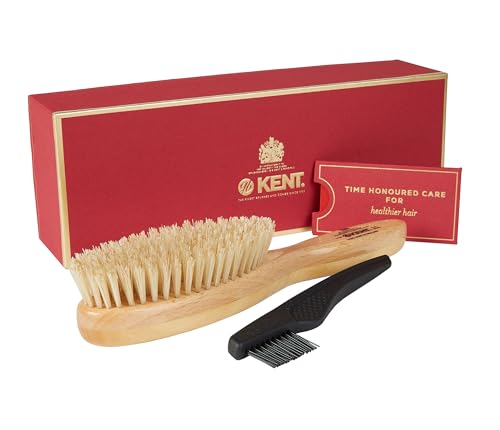 Kent LHS9 Satinwood Pure White Wire-Laid Natural Boar Bristle Oval Hairbrush in an Elegant Presentation Case for Daily Grooming Medium Thickness Hair and Promotes Natural Shine. Handmade in England