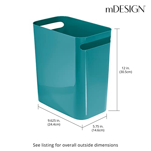 Mdesign Plastic Slim Large 2.5 Gallon Trash Can Wastebasket, Classic Garbage Container Recycle Bin For Bathroom, Bedroom, Kitchen, Home Office, Outdoor Waste, Recycling - Aura Collection - Teal Blue, Pack Of 1 #TOP3
