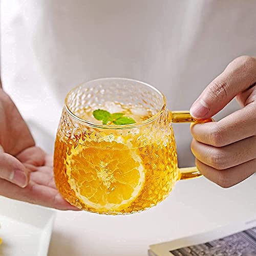 Image of VILON Golden Handle Glass Tea and Coffee Mug - 410ml Clear Cups - Elegant Borosilicate Glass - Microwave Safe - Ideal for Tea, Coffee, Milk, Juice | 410ml | Set of 6 (Gold Teacup 6)