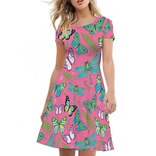 Image of AFPANQZ Womens Casual Summer Lightweight Vintage Dress Short Sleeve Midi Dress Knee-Long Luxury Formal Dress