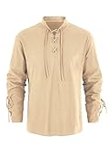 FUERI Herren Mittelalter Hemd Viking Kostüm Schnürhemd Renaissance Viktorian Steampunk Piraten Stehkragen Cosplay Tops, Beige, XXL