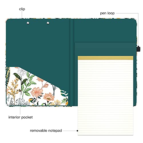 Hongri Clipboard Folio With Refillable Lined Notepad And Interior Storage Pocket For Students, Classroom, Office, Women, Man, Cute Custom Pattern, Size 12.8" X 9.2",Evergreen #TOP3