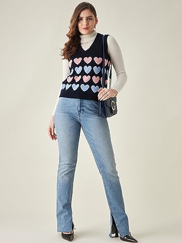 Image of Modeve Printed V Neck Sleeveless Sweater for Women||Winterwear||