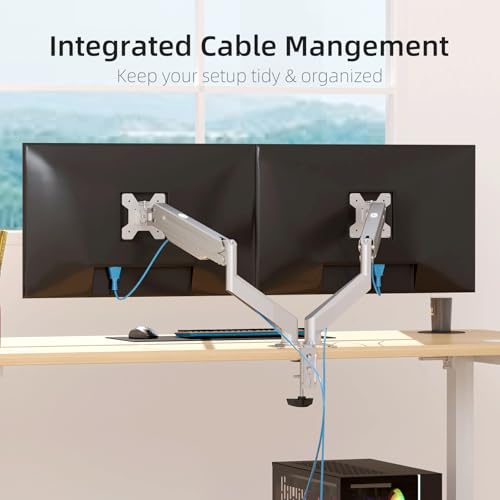 Image of Suptek Dual Monitor Mount Stand-Height Adjustable Gas Spring Monitor Arm Desk Mount for 2 Computer Screens 17 to 32 inches - Each Arm Holds up to 22lbs,Silver(MD8SPS)