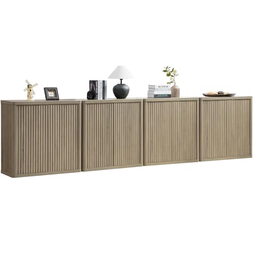 SICOTAS Buffet Cabinet with Storage 138.4" Sideboard Accent Modern Credenza with Doors & Shelves Fluted Tall Media Console Mid Century Coffee Bar Table for Living Room Kitchen Dining Room Hal...