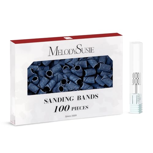 Image of MelodySusie 100 Pcs Nail Drill Bits Sanding Bands for Nail Drill 180 Fine Grit Nail File Sanding Bands for Acrylic Nails Gel Manicures and Pedicure