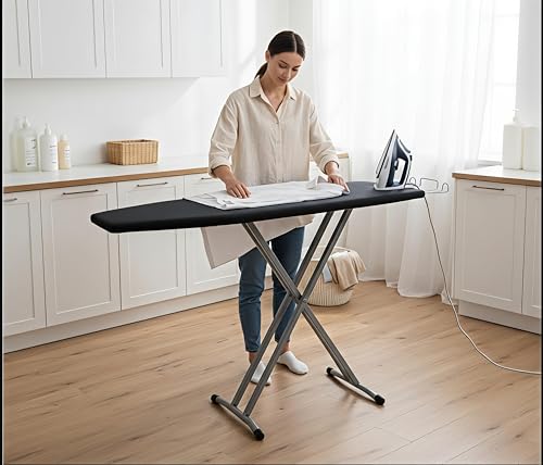 Image of SD STANDLONE Premium Foldable Ironing Board with Iron Rest & Adjustable Height | Heavy-Duty Steel Frame | Heat-Resistant Padded Cover | Stable Non-Slip Legs | Space-Saving Design for Home Use