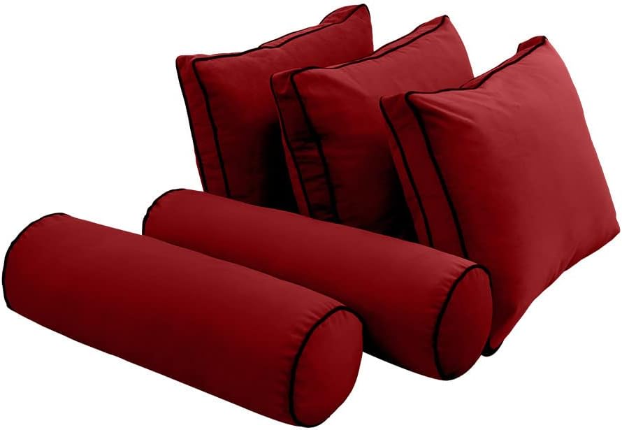 Prolinemax Style V3 Full Size Contrast Pipe Velvet Indoor Daybed Mattress Bolster Pillow Complete Set AD369