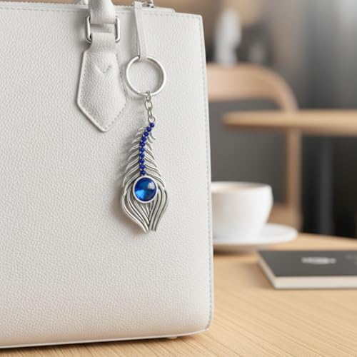 Decorwa Handicrafts Sparkling Morpankh Metal Keychain Blue - Image 7